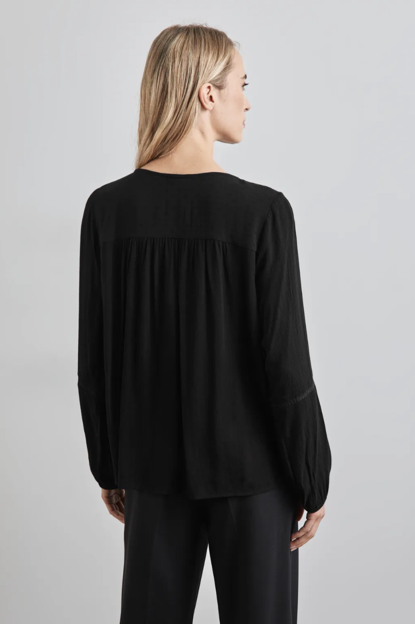 345207 Black Dobby Tunic Blouse With Tape Detail Street One