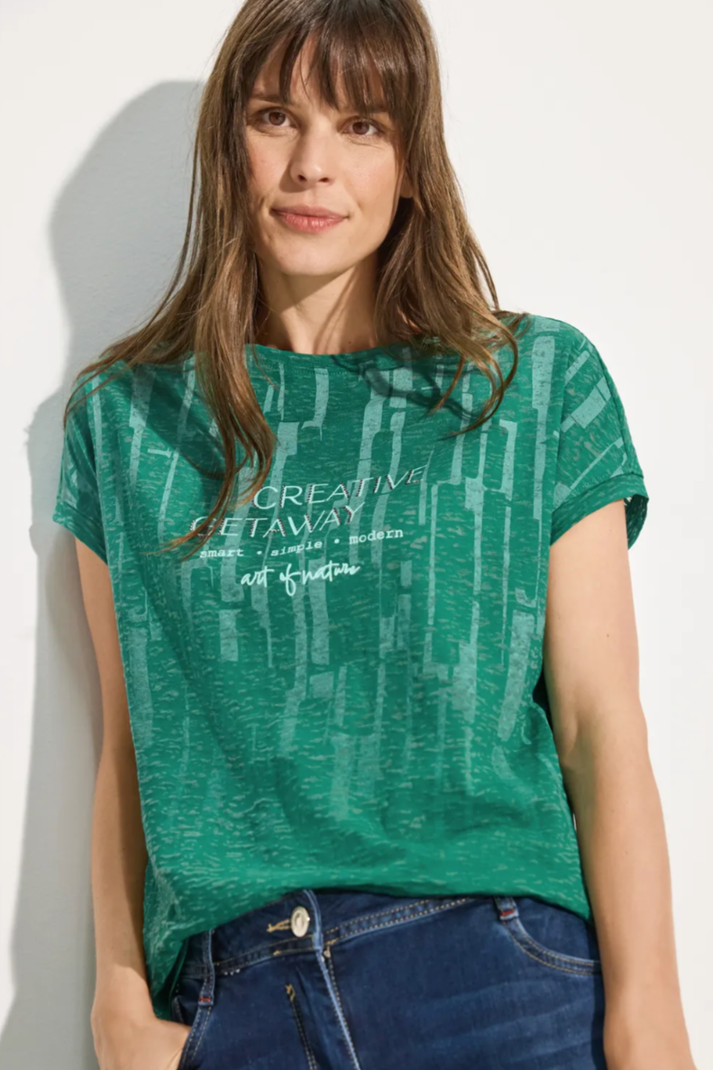 CECIL Malachite Green Degradee Top With Burnout 321926