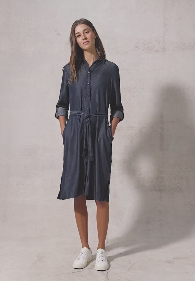 144158 DARK BLUE WASH Lyocell Shirt Dress CECIL