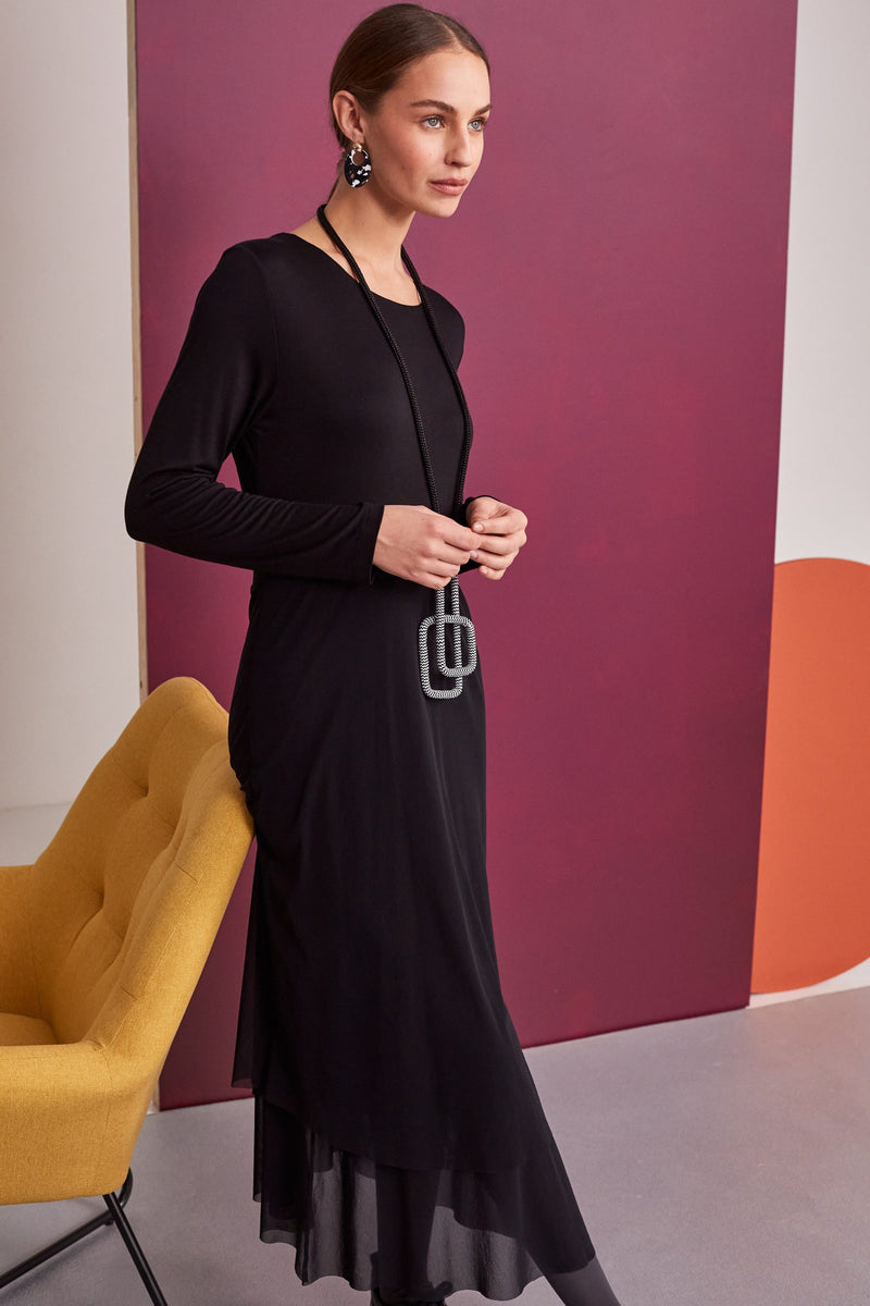 NAW24119 ROBE Noire AVEC JUPE EN MAILLE NAYA